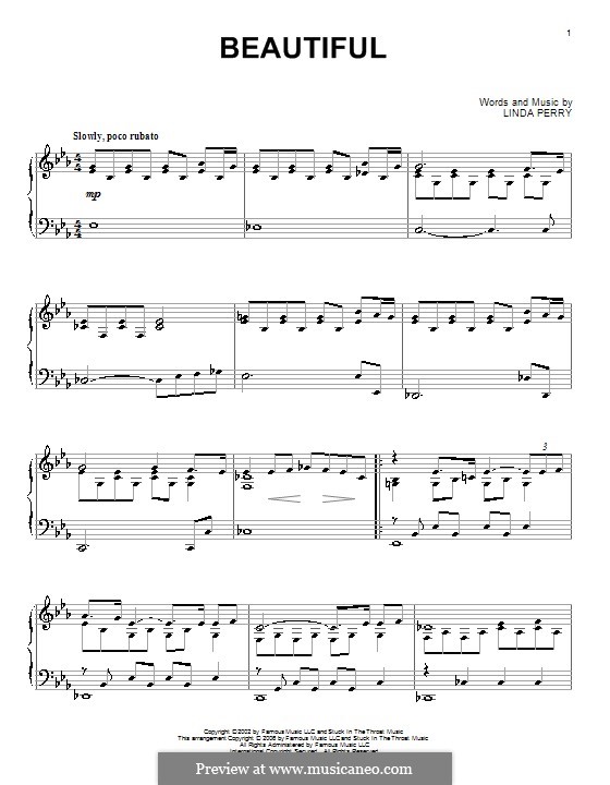 Beautifull (Christina Aguilera & Beverly McClellan): Für Klavier by Linda Perry
