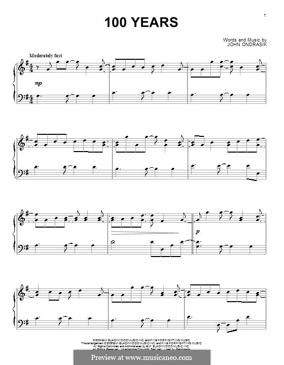 100 Years (Five for Fighting): Für Klavier by John Ondrasik