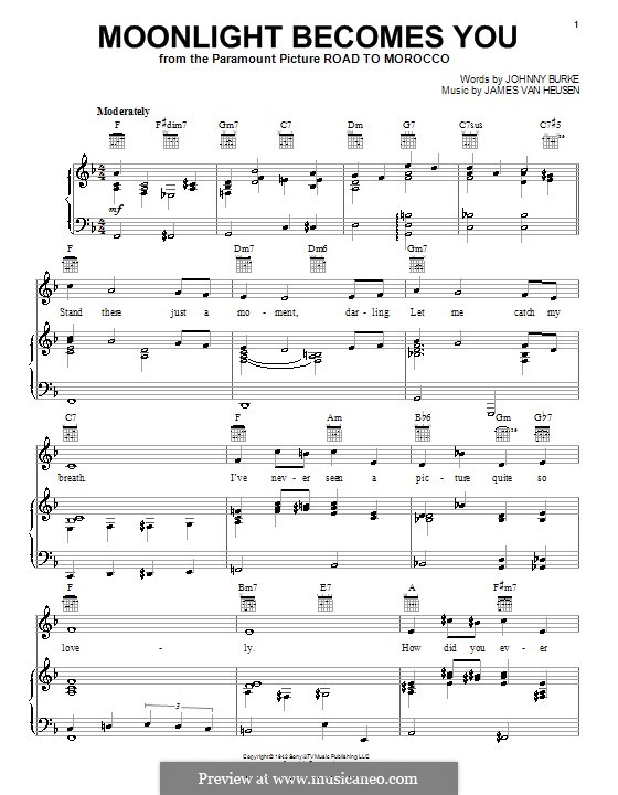 Moonlight Becomes You: Für Stimme und Klavier (oder Gitarre) by Jimmy Van Heusen