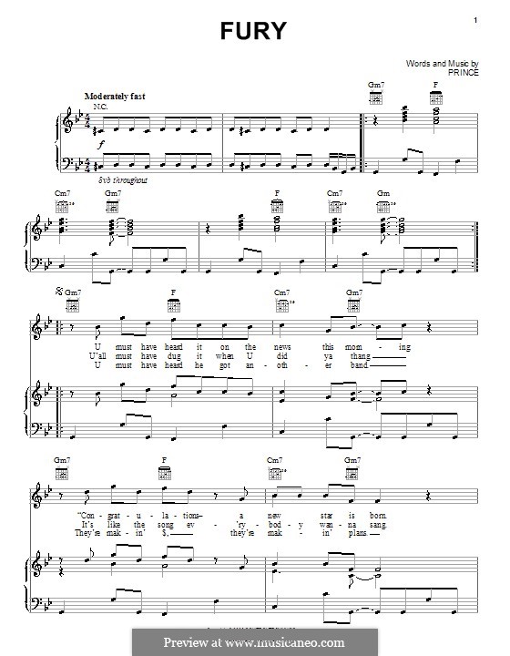 Fury: Für Stimme und Klavier (oder Gitarre) by Prince