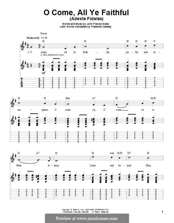 Instrumental version (Printable scores): For guitar with tab (G Major) by John Francis Wade