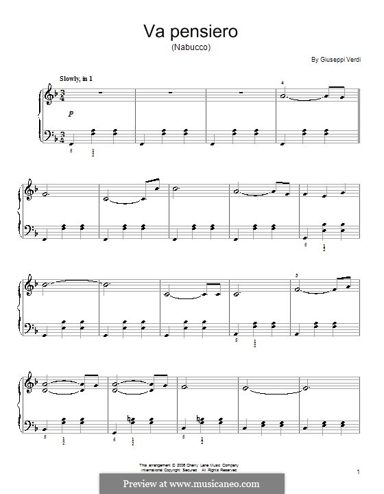 Va' Pensiero (Chorus of the Hebrew Slaves): Für Klavier, leicht by Giuseppe Verdi