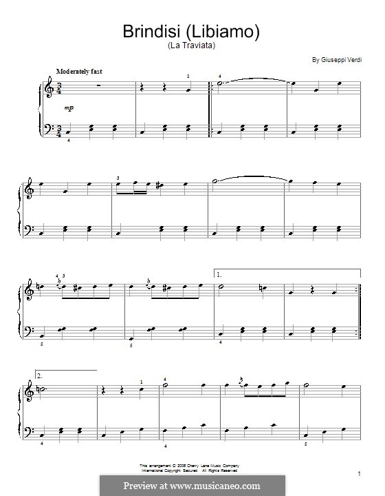 Libiamo ne'lieti calici (Brindisi): Für Klavier by Giuseppe Verdi