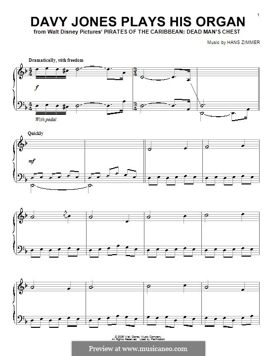 Davy Jones Plays His Organ (from Pirates of the Caribbean: Dead Man's Chest): Für Klavier by Hans Zimmer