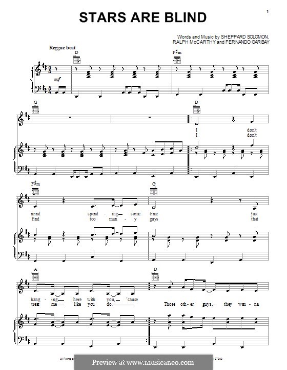 Stars Are Blind (Paris Hilton): Für Stimme und Klavier (oder Gitarre) by Fernando Garibay, Kenrick R. Patrick, Ralph McCarthy, Sheppard Solomon
