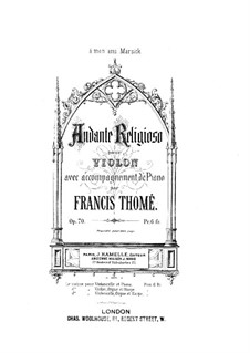 Andante Religioso, Op.70: Für Violine und Klavier – Partitur und Solostimme by Francis Thomé