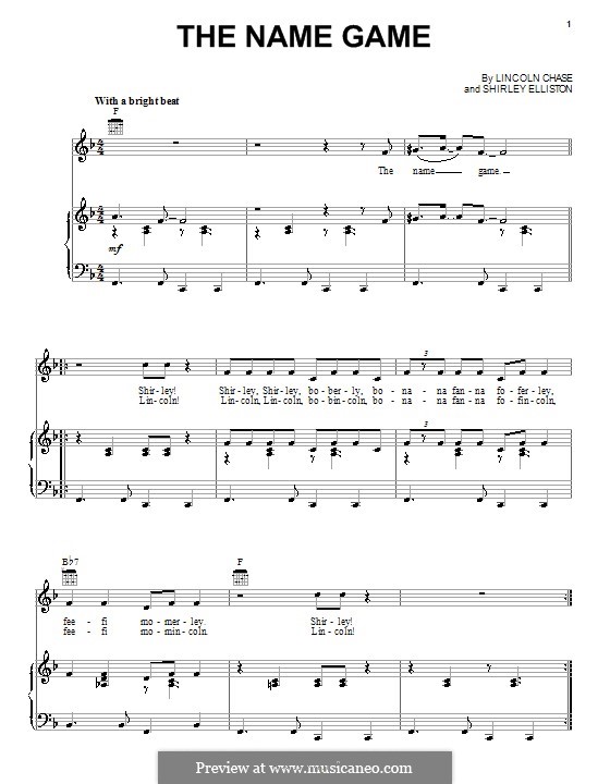 The Name Game (Shirley Ellis): Für Stimme und Klavier (oder Gitarre) by Lincoln Chase, Shirley Elliston