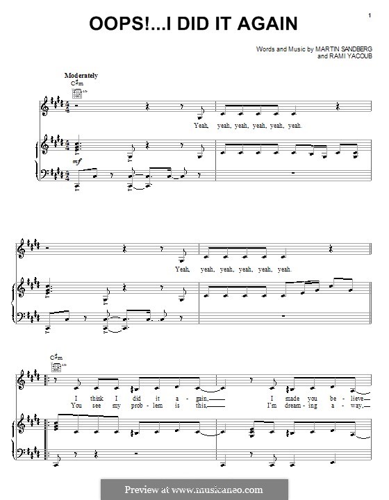 Oops! I Did It Again (Britney Spears): Für Stimme und Klavier (oder Gitarre) by Max Martin, Rami Yacoub