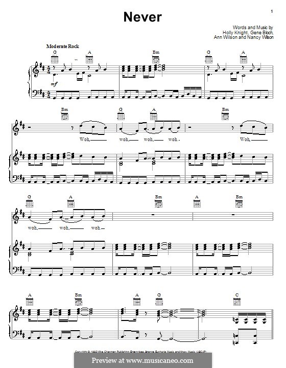 Never (Heart): Für Stimme und Klavier (oder Gitarre) by Ann Wilson, Gene Bloch, Holly Knight, Nancy Wilson