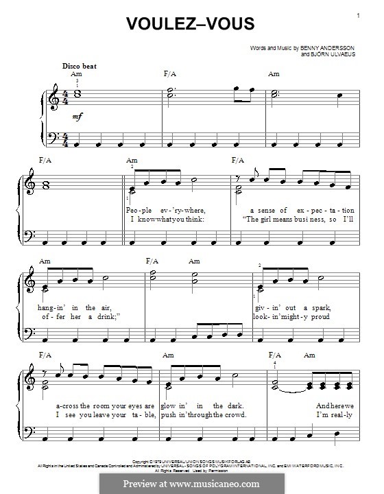 Voulez Vous (ABBA): Für Klavier, leicht by Benny Andersson, Björn Ulvaeus