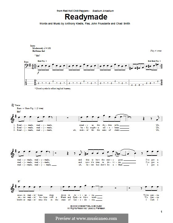 Readymade (Red Hot Chili Peppers): Für Bassgitarre mit Tabulatur by Flea, Anthony Kiedis, Chad Smith, John Frusciante