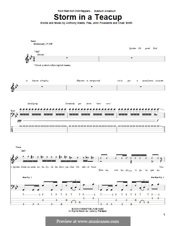 Storm in a Teacup (Red Hot Chili Peppers): Für Bassgitarre mit Tabulatur by Flea, Anthony Kiedis, Chad Smith, John Frusciante