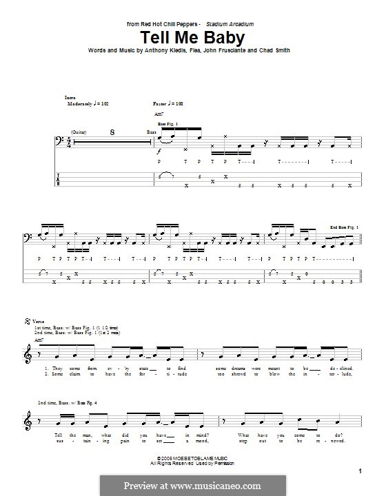 Tell Me Baby (Red Hot Chili Peppers): Für Bassgitarre mit Tabulatur by Flea, Anthony Kiedis, Chad Smith, John Frusciante