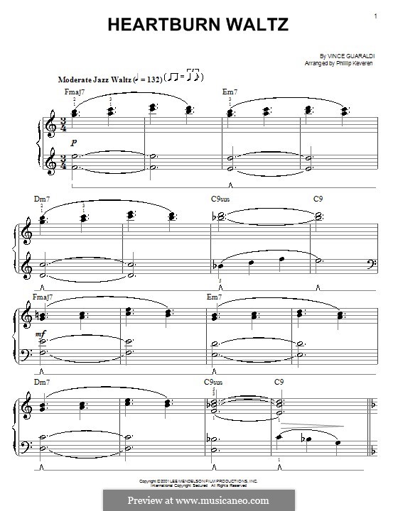 Heartburn Waltz: Für Klavier, leicht by Vince Guaraldi