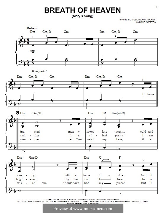 Breath of Heaven (Mary's Song): Für Klavier, leicht by Chris Eaton