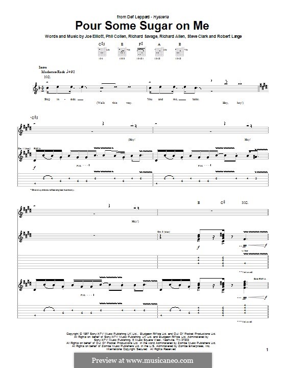 Pour Some Sugar on Me (Def Leppard): Für Gitarre mit Tabulatur by Joe Elliott, Phil Collen, Richard Savage, Robert John Lange, Steve Clark