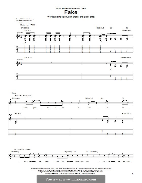 Fake (Shinedown): Für Gitarre mit Tabulatur by Brent Smith, John M Shanks