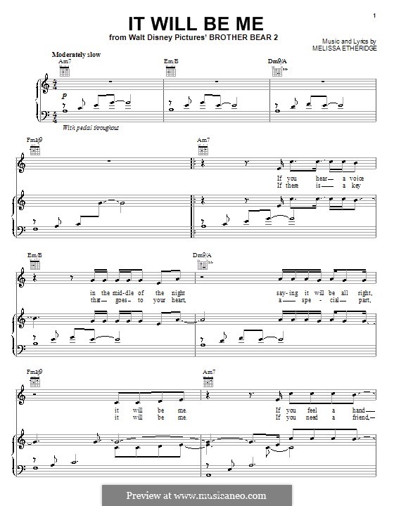 It Will Be Me: Für Stimme und Klavier (oder Gitarre) by Melissa Etheridge