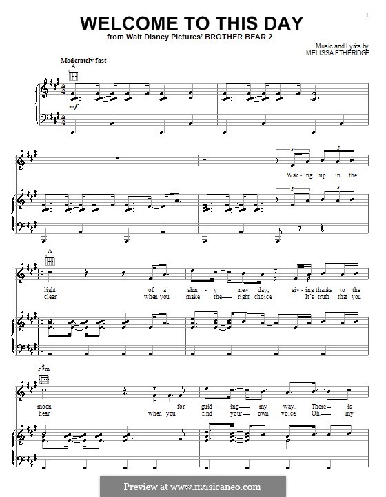 Welcome To This Day: Für Stimme und Klavier (oder Gitarre) by Melissa Etheridge