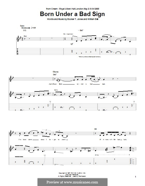 Born Under a Bad Sign: Für Gitarre mit Tabulatur (Cream) by Booker T. Jones, William Bell