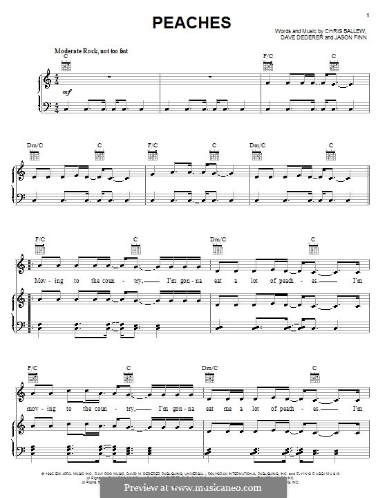 Peaches (Presidents of The United States of America): Für Stimme und Klavier (oder Gitarre) by Chris Ballew, David Dederer, Jason Finn