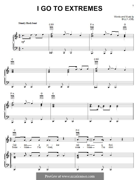 I Go To Extremes: Für Stimme und Klavier (oder Gitarre) by Billy Joel