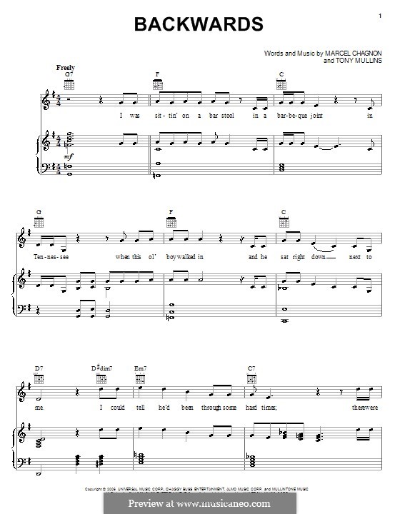 Backwards (Rascal Flatts): Für Stimme und Klavier (oder Gitarre) by Marcel Chagnon, Tony Mullins