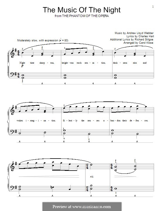 The Music of the Night, instrumental version: Für Klavier, leichte Fassung (G-Dur) by Andrew Lloyd Webber