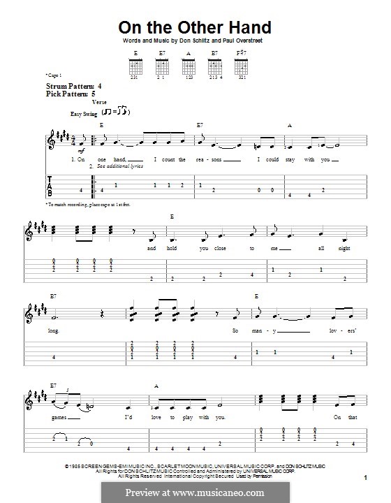 On the Other Hand (Randy Travis): Für Gitarre (Sehr leichte Fassung) by Don Schlitz, Paul Overstreet