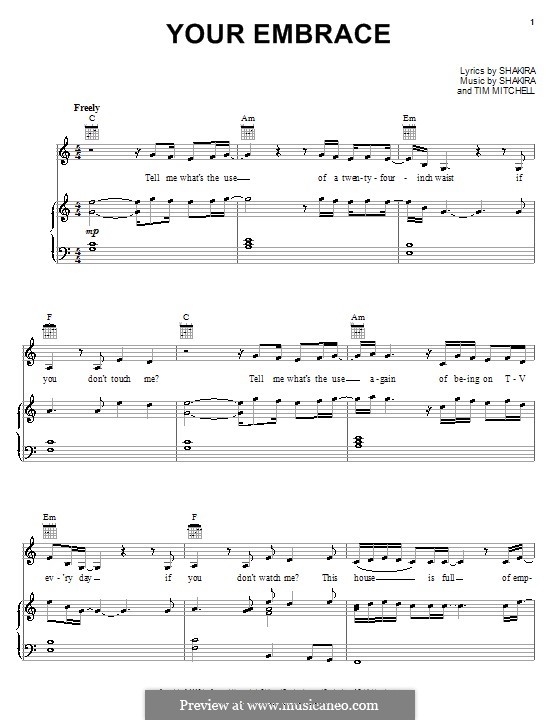 Your Embrace (Shakira): Für Stimme und Klavier (oder Gitarre) by Tim Mitchell