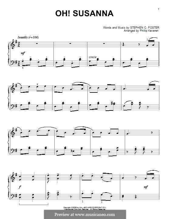 Oh! Susanna: Für Klavier by Stephen Foster
