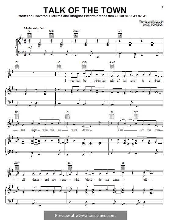 Talk of the Town: Für Stimme und Klavier (oder Gitarre) by Jack Johnson