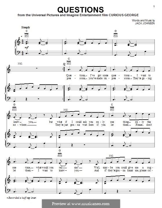 Questions: Für Stimme und Klavier (oder Gitarre) by Jack Johnson