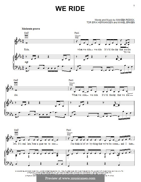 We Ride (Rihanna): Für Stimme und Klavier (oder Gitarre) by Makeba Riddick, Mikkel Storleer Eriksen, Tor Erik Hermansen