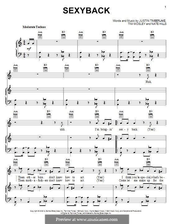 SexyBack (Justin Timberlake): Für Stimme und Klavier (oder Gitarre) by N. Hill, Timbaland