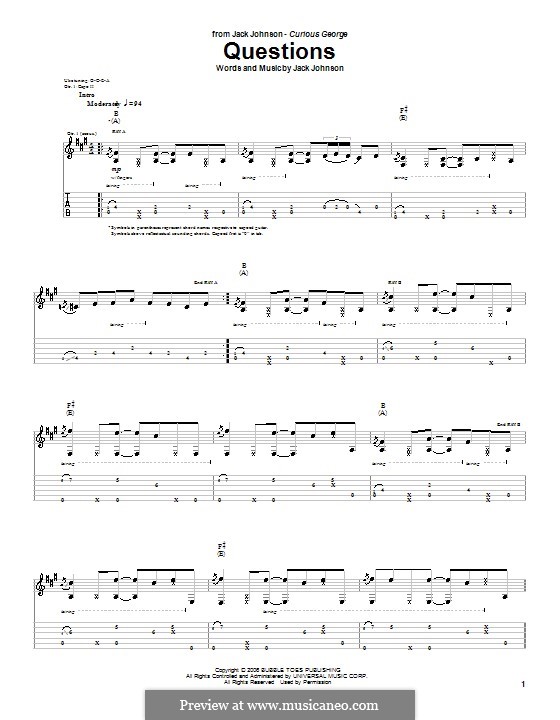 Questions: Für Gitarre mit Tabulatur by Jack Johnson