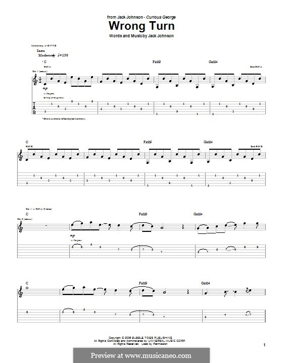 Wrong Turn: Für Gitarre mit Tabulatur by Jack Johnson
