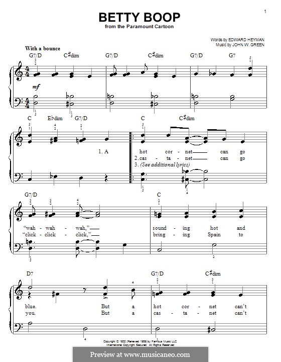 Betty Boop: Für Klavier, leicht by John W. Green