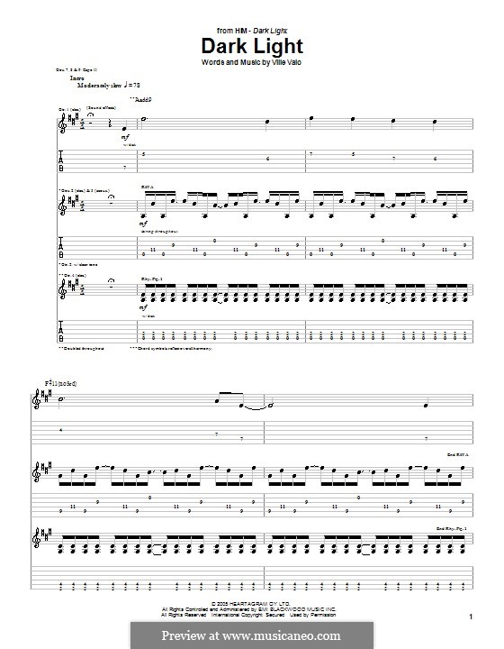 Dark Light (H.I.M.): Für Gitarre mit Tab by Ville Valo