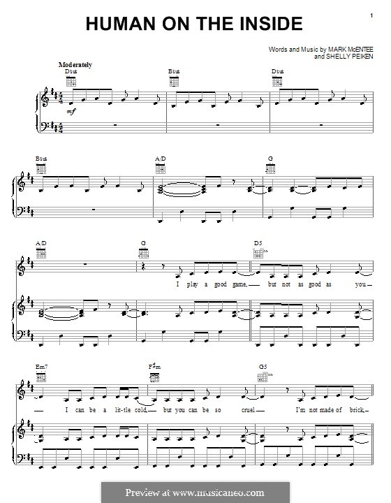 Human on the Inside (The Pretenders): Für Stimme und Klavier (oder Gitarre) by Mark McEntee, Shelly Peiken