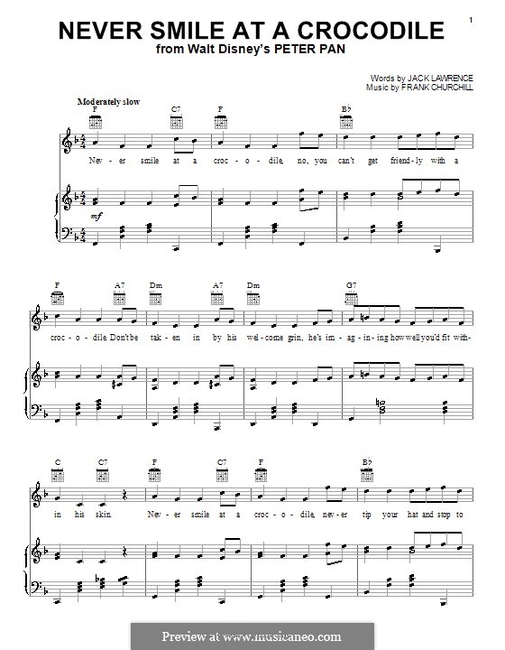Never Smile at a Crocodile: Für Stimme und Klavier (oder Gitarre) by Frank Churchill