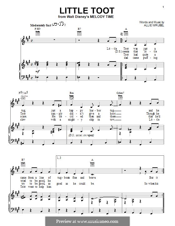 Little Toot: Für Stimme und Klavier (oder Gitarre) by Allie Wrubel