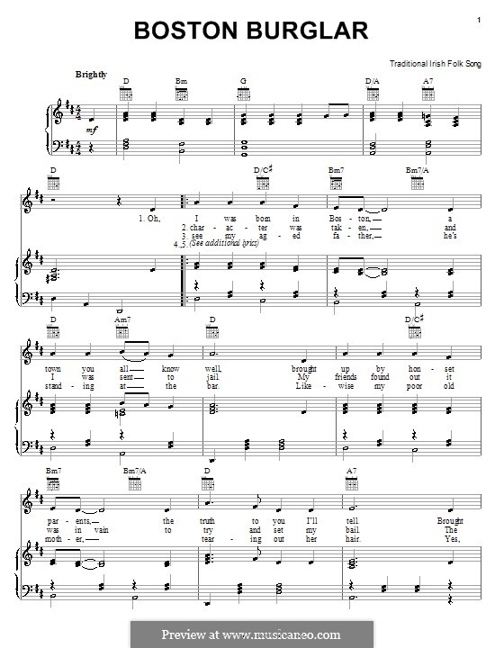Boston Burglar: Für Stimme und Klavier (oder Gitarre) by folklore