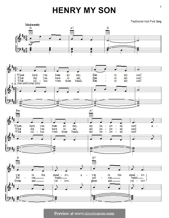Henry My Son: Für Stimme und Klavier (oder Gitarre) by folklore