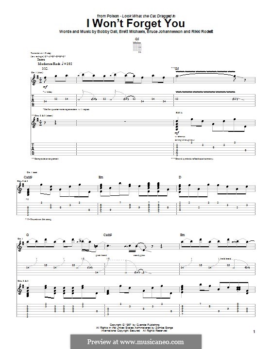 I Won't Forget You (Poison): Für Gitarre mit Tabulatur by Bobby Dall, Bret Michaels, C.C. DeVille, Rikki Rockett