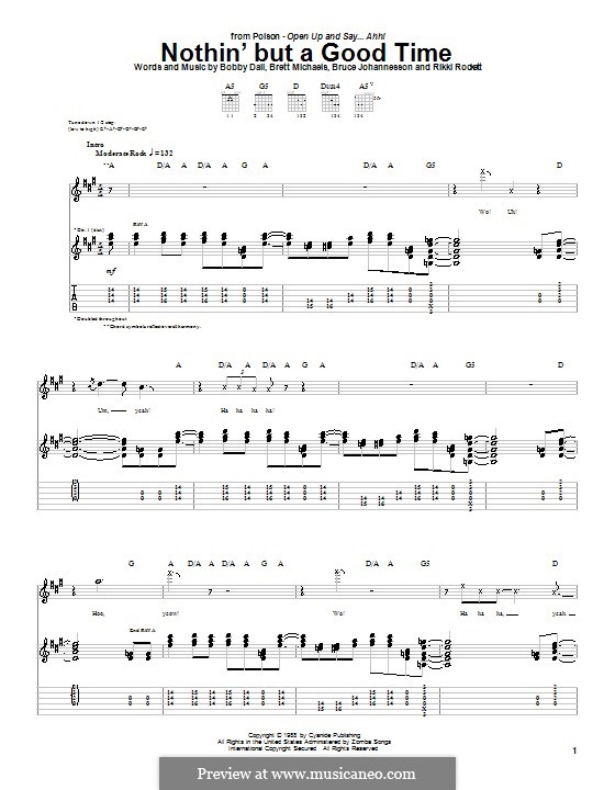 Nothin' But a Good Time (Poison): Für Gitarre mit Tabulatur by Bobby Dall, Bret Michaels, C.C. DeVille, Rikki Rockett