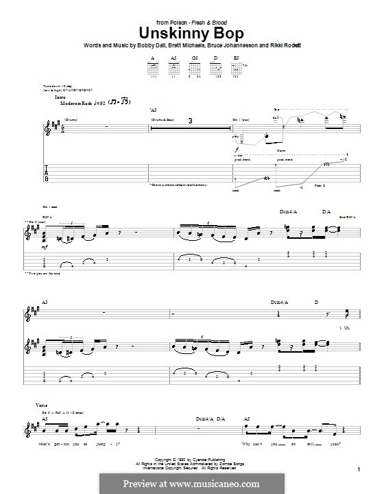 Unskinny Bop (Poison): Für Gitarre mit Tabulatur by Bobby Dall, Bret Michaels, C.C. DeVille, Rikki Rockett