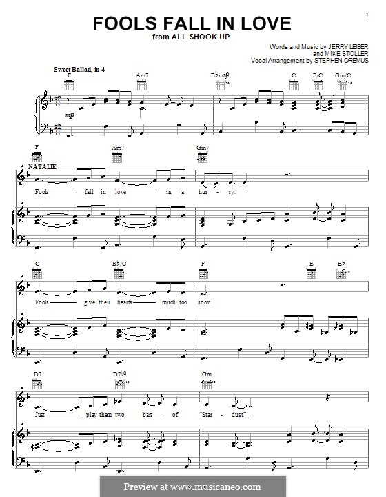 Fools Fall in Love (Elvis Presley): Für Stimme und Klavier (oder Gitarre) by Jerry Leiber, Mike Stoller