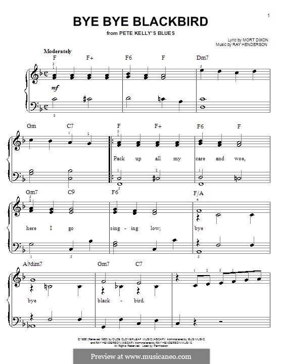 Bye Bye Blackbird: Für Klavier, leicht by Ray Henderson