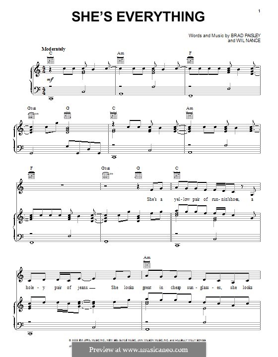 She's Everything (Brad Paisley): Für Stimme und Klavier (oder Gitarre) by Wil Nance